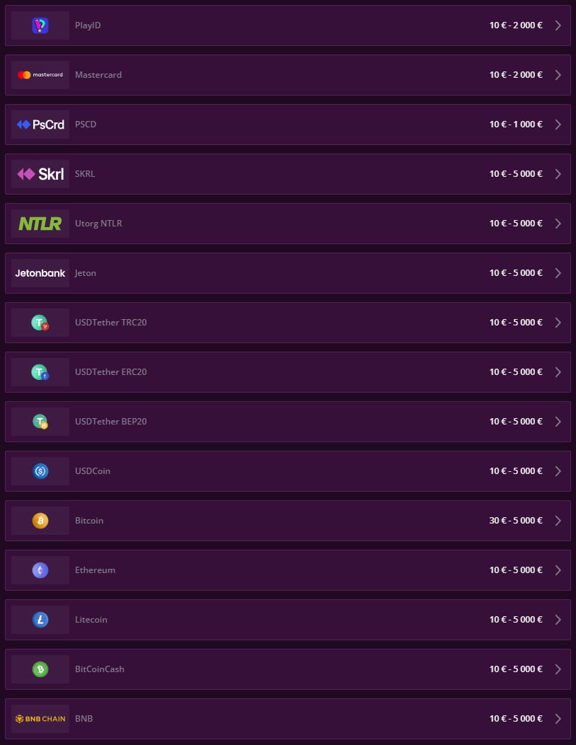 Metodi di pagamento Malina Casino