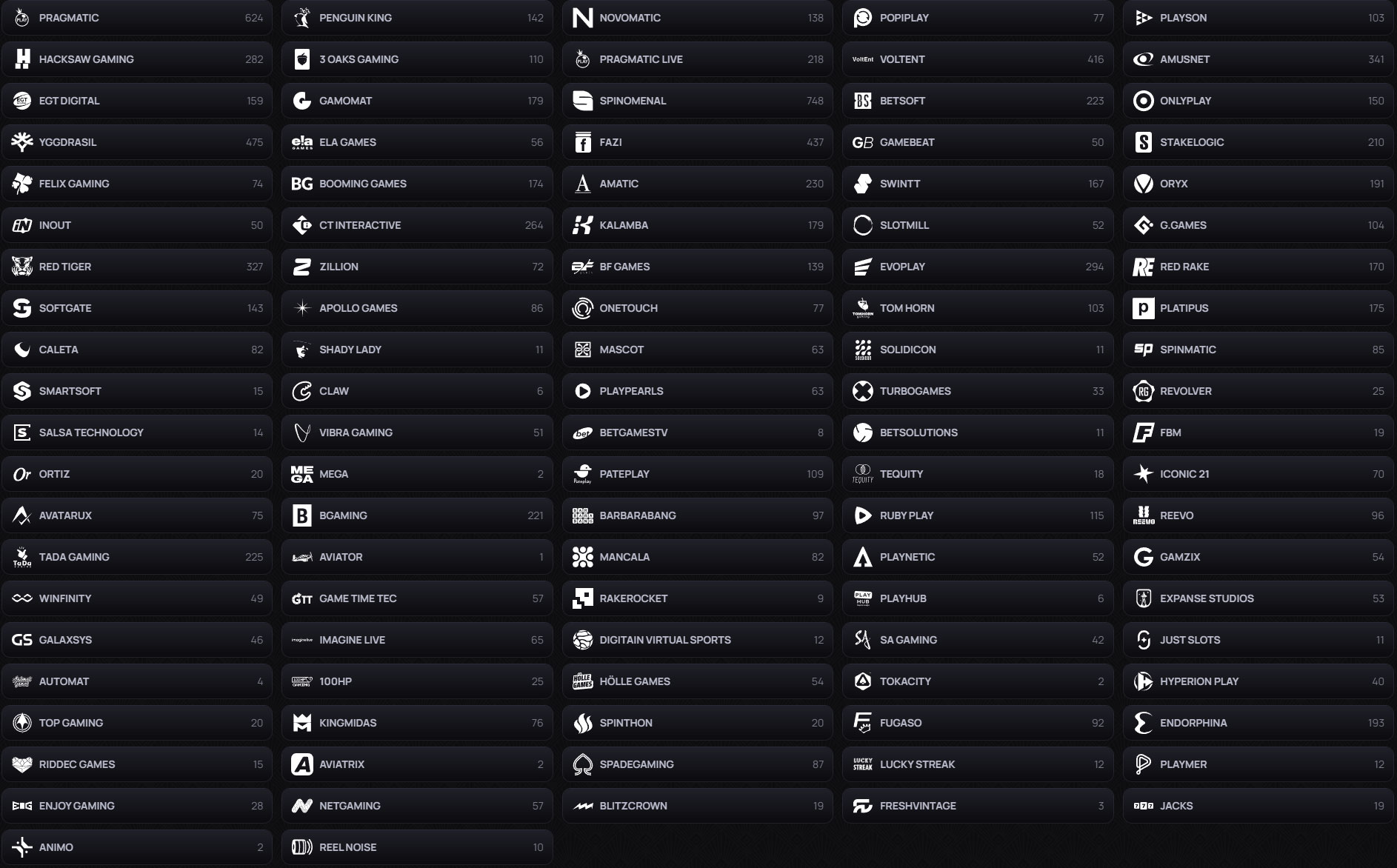 Casinova Casino Providers