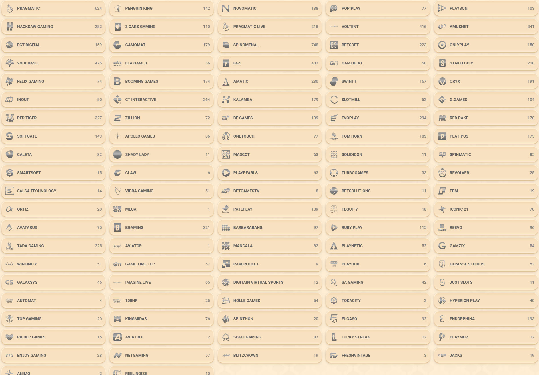 Vegasino Casino Providers