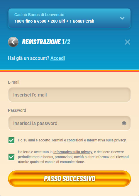 Vegasino Casino Register