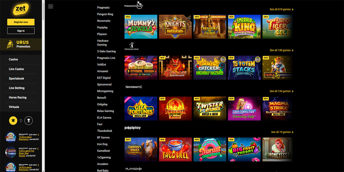 Fornitori Zet Casino