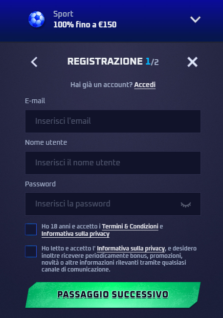 Sportaza Casino Registration