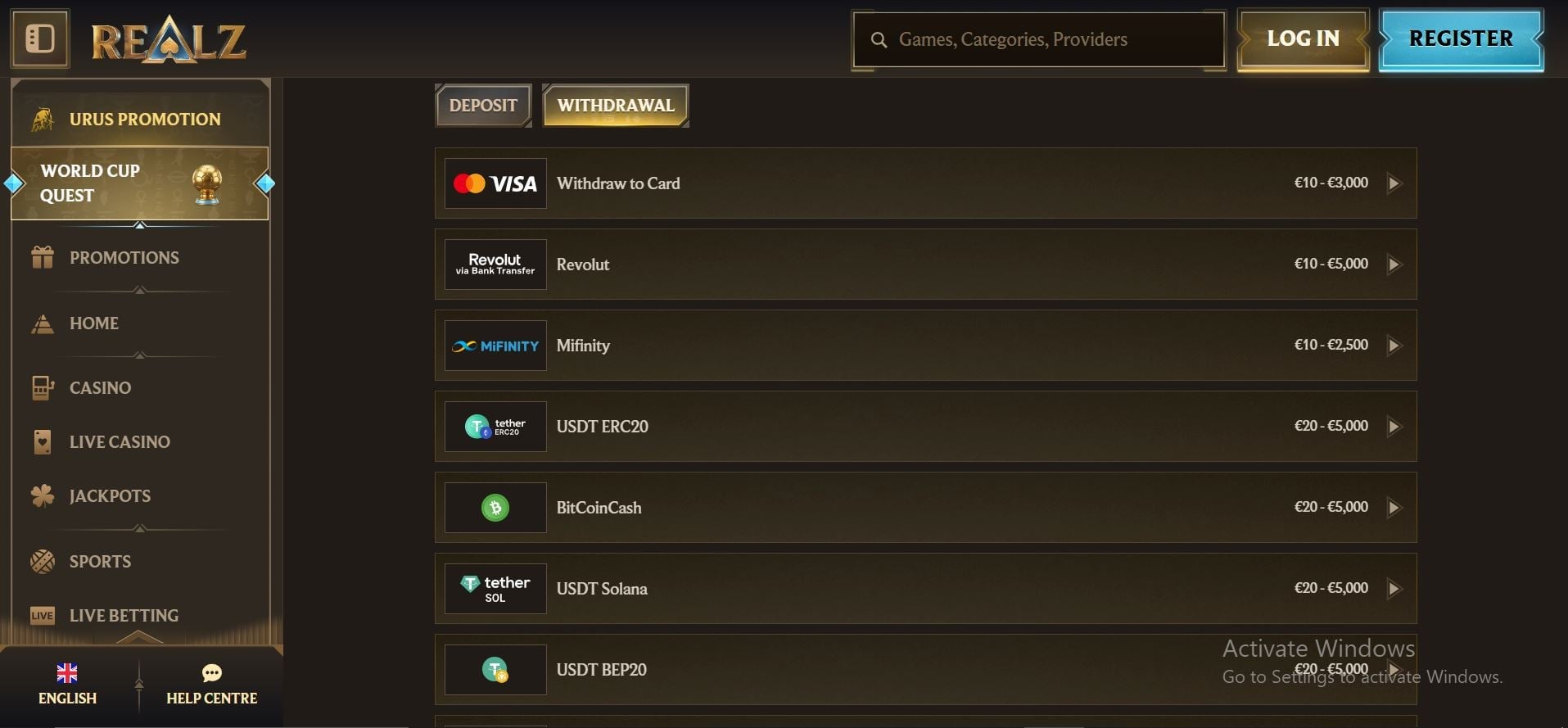 prelievi realz casino