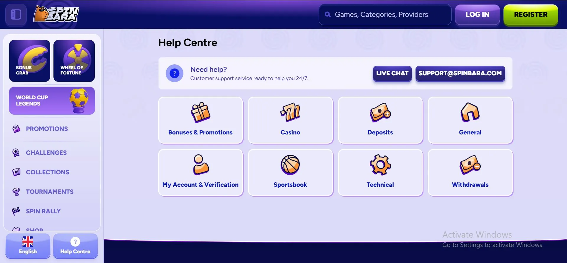 spinbara casino help centre