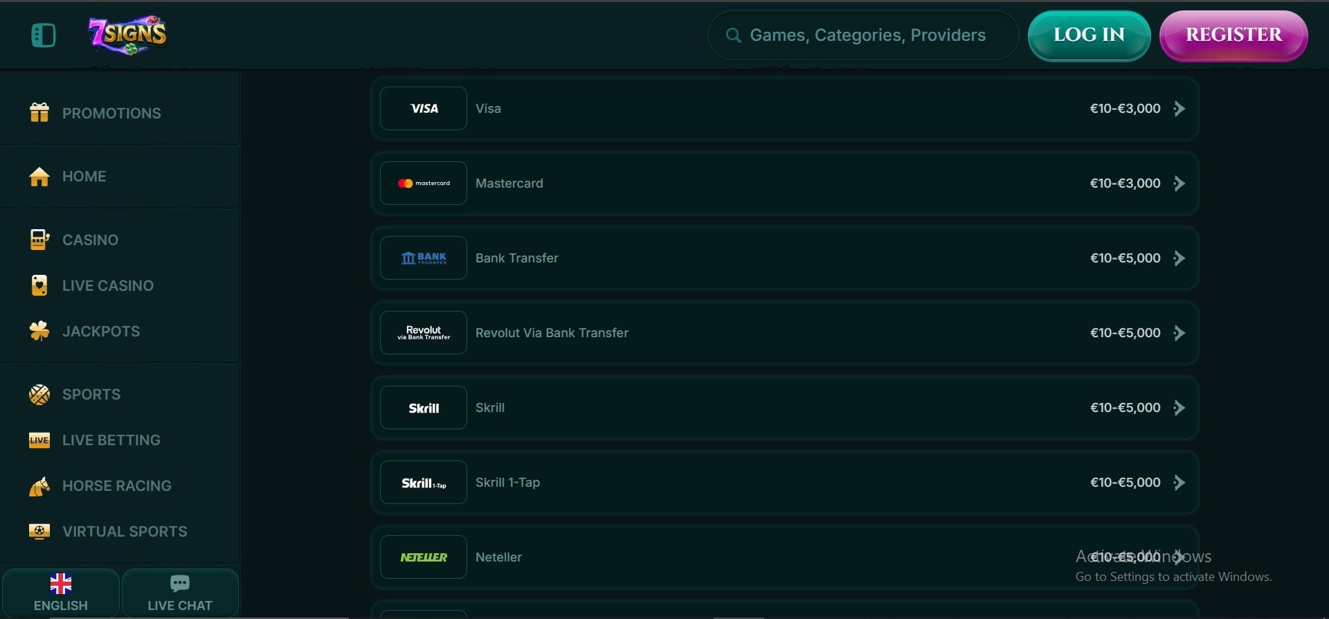 7signs casino withdrawals