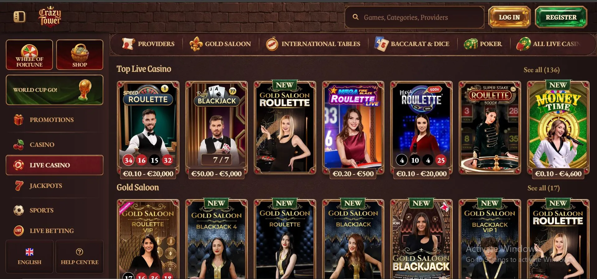 crazy tower casino live games