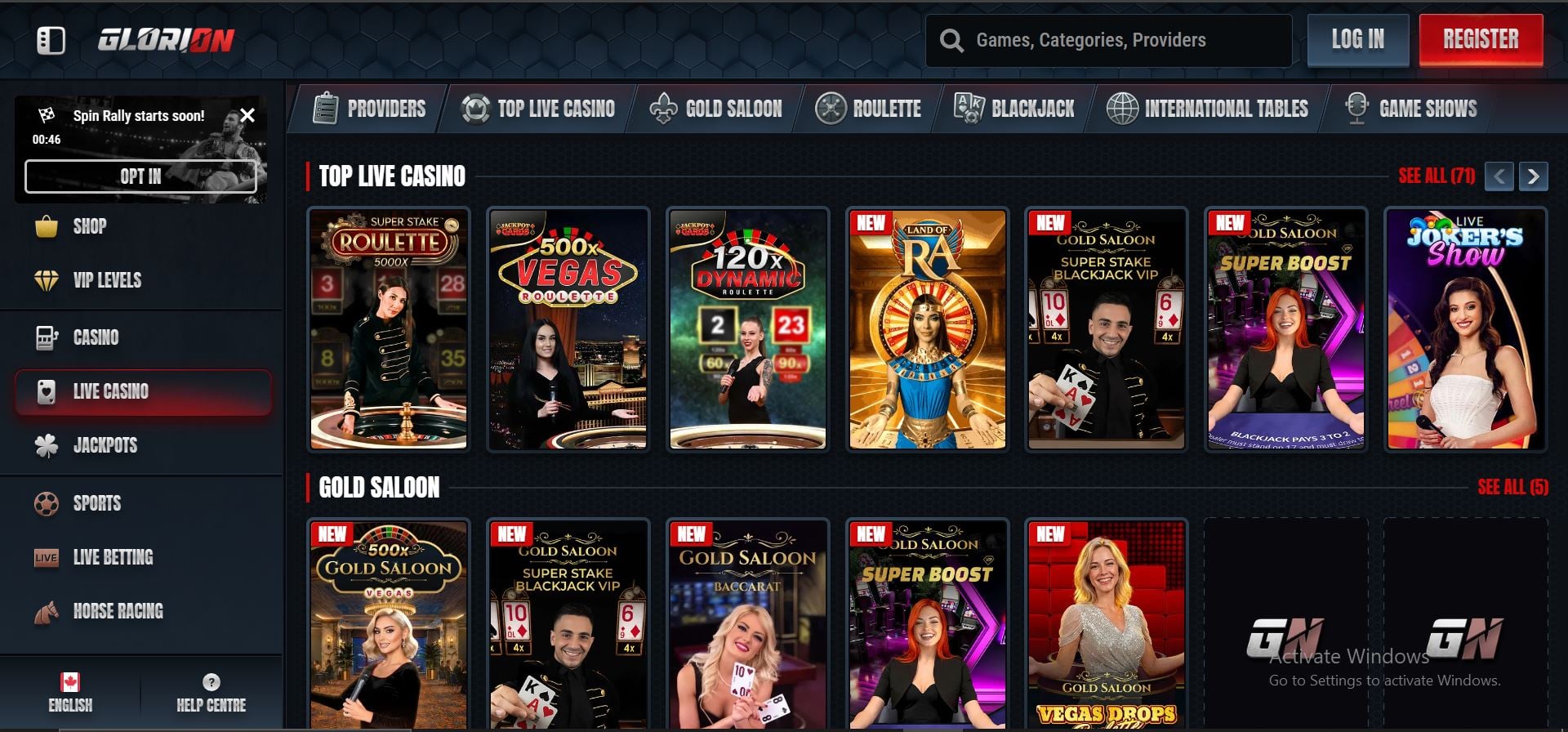 giochi live glorion casino