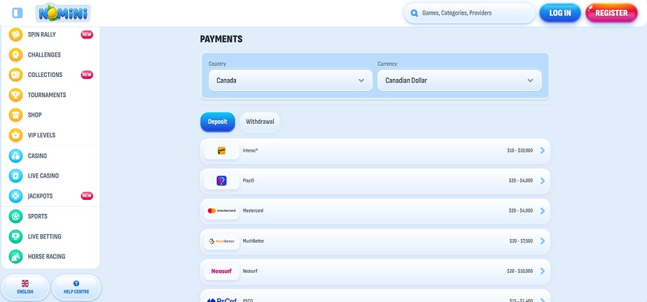 Nomini Casino Pagamenti