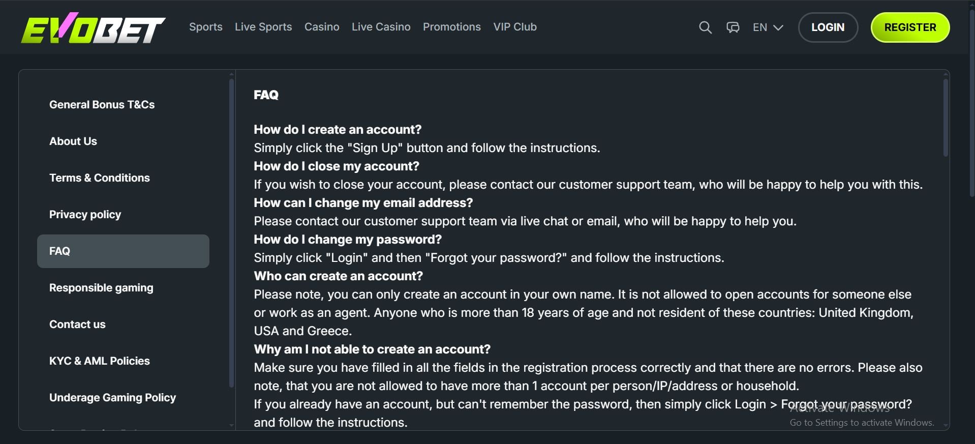 evobet casino help centre