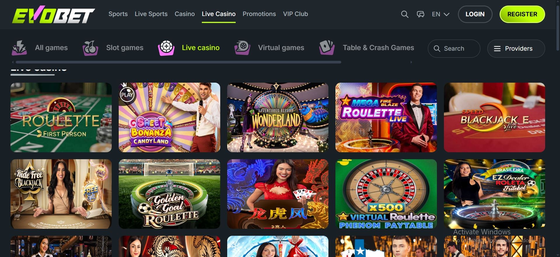 evobet casino live games