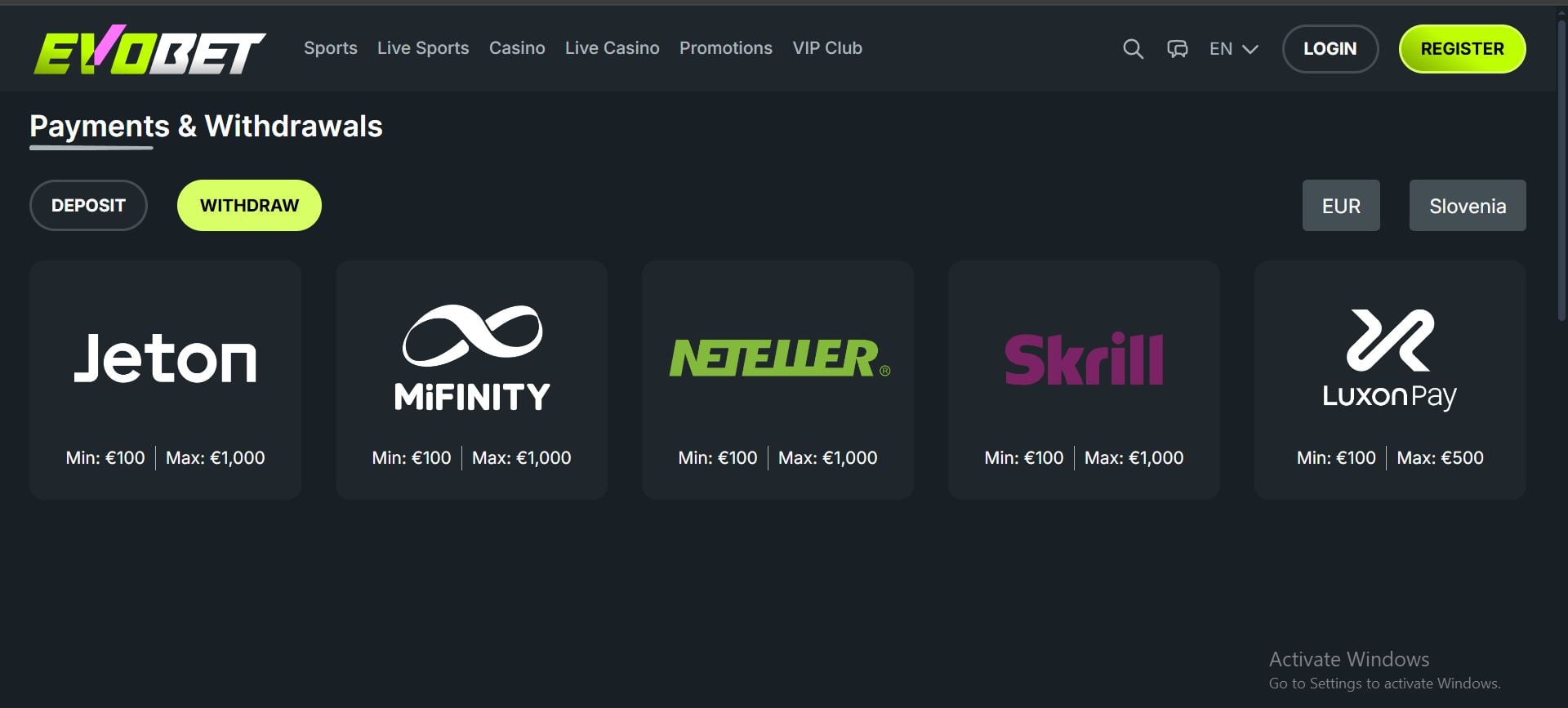 evobet casino withdrawals