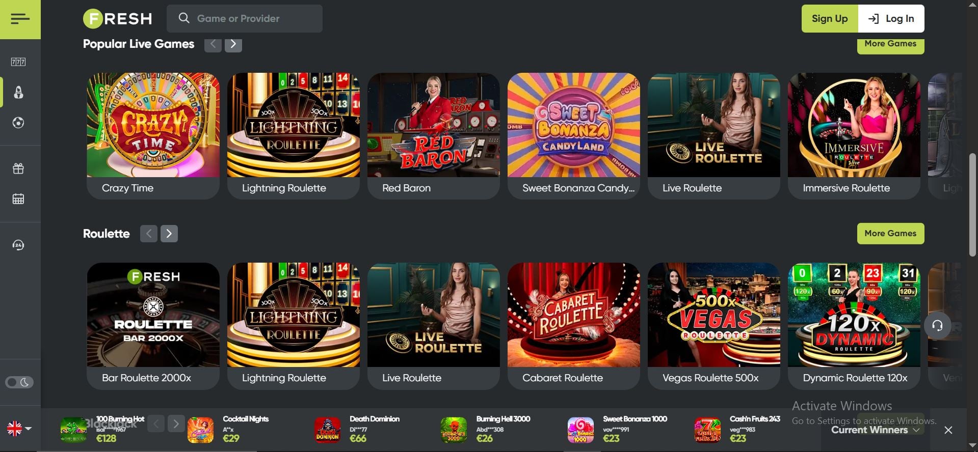 fresh casino live games