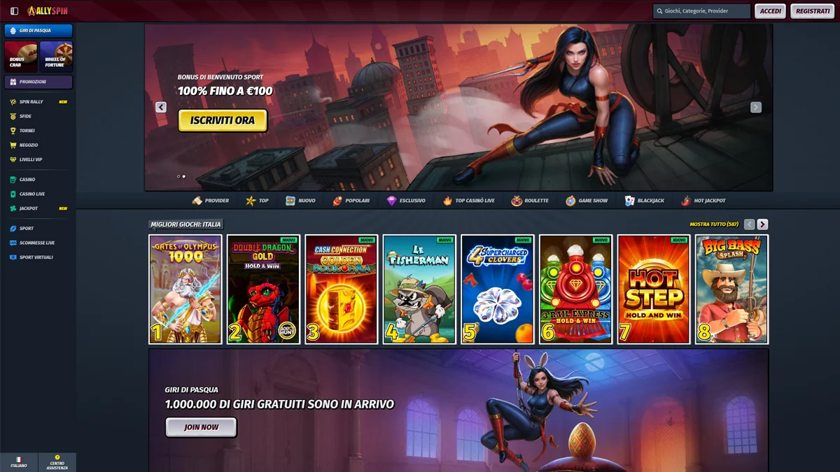 AllySpin Casino Homescreen
