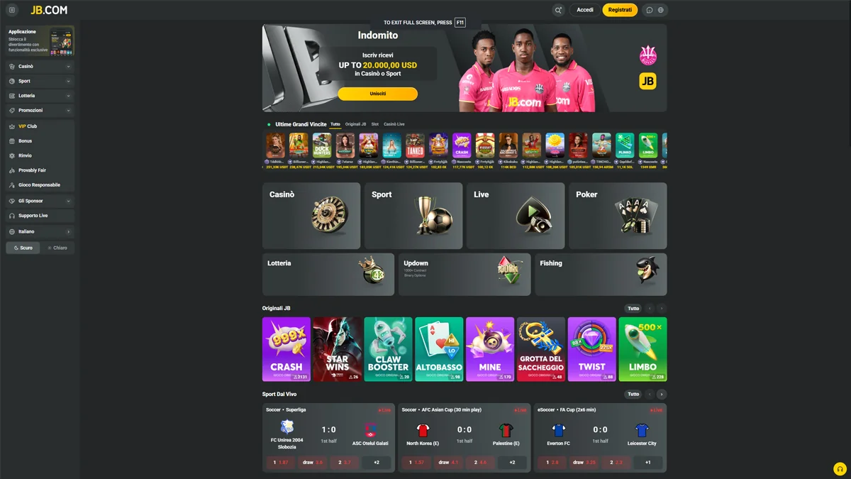JB Casino Homescreen