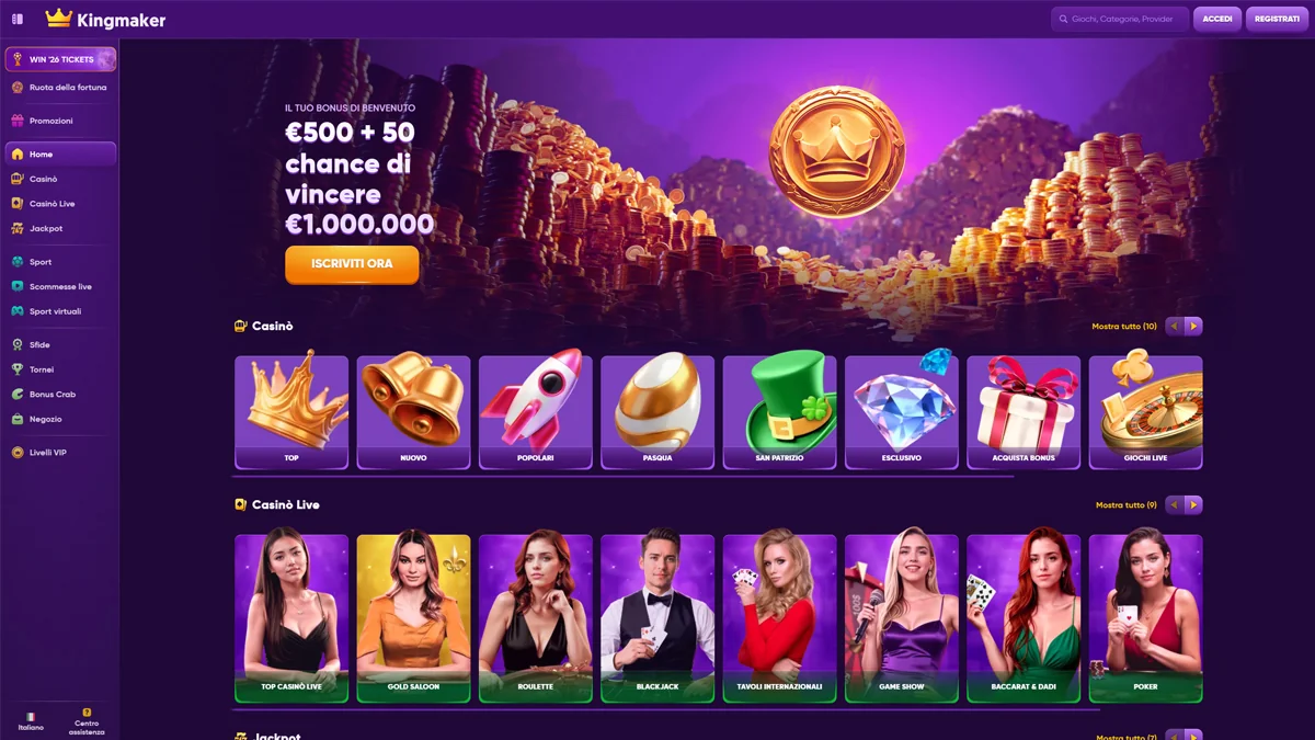 Kingmaker Casino IT Homescreen