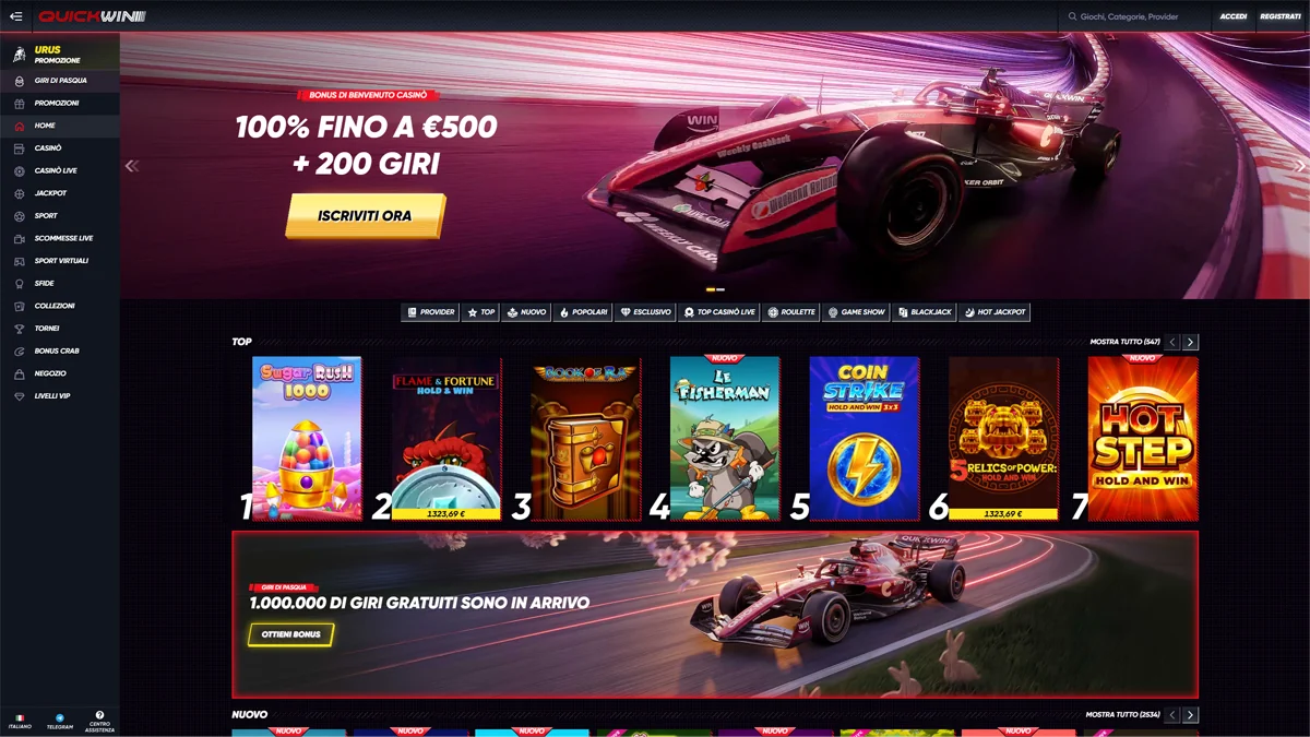 QuickWin Casino IT Homescreen