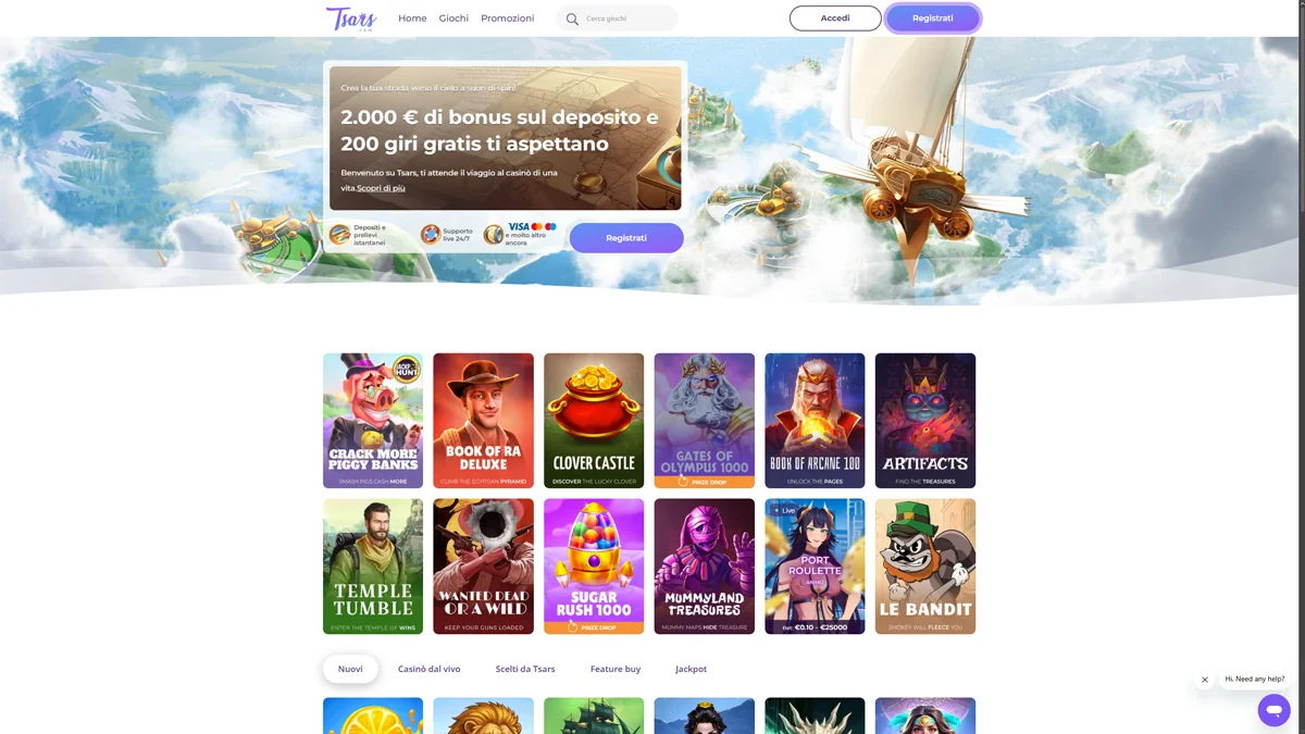Tsars Casino IT Homescreen
