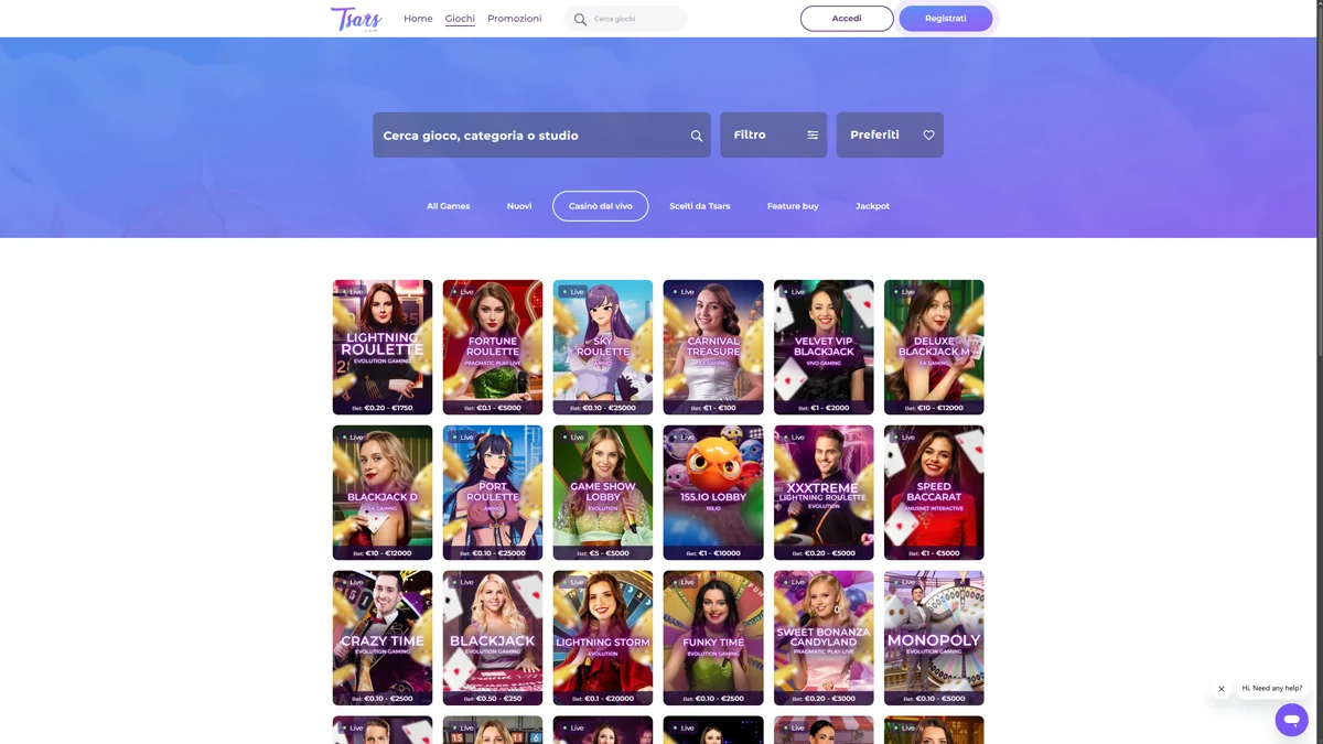 Tsars Casino live Casino Games