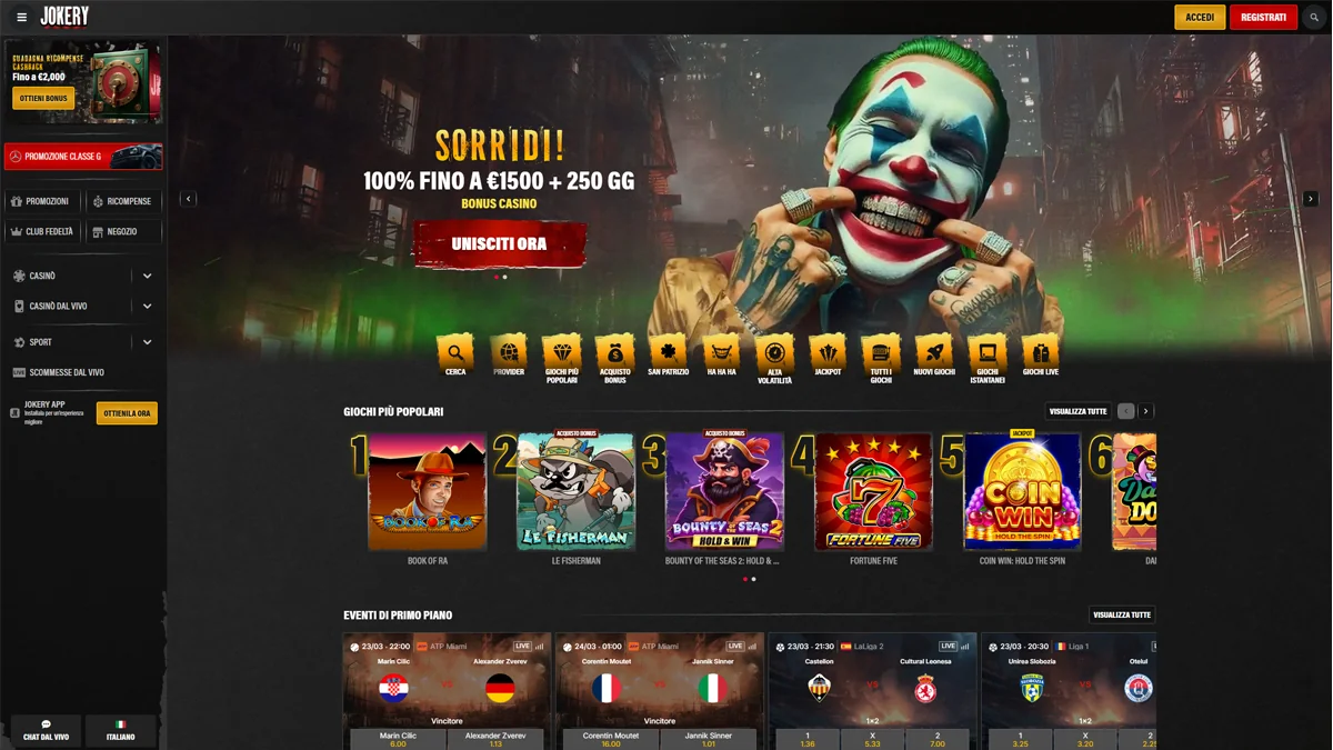 Jokery Casino Homescreen