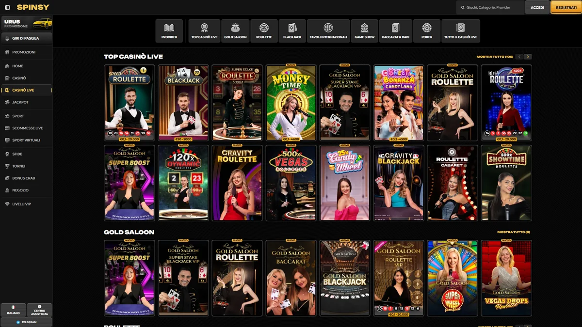 Spinsy Casino IT Live-Casino