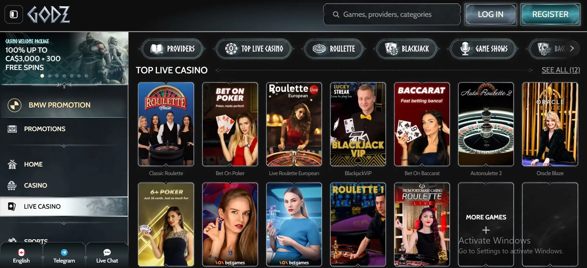 godz casino live games